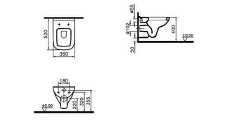 VitrA Tiefspüler-Wand-WC S20 eckige Form 360 x 520 mm Weiß Hochglanz – Bild 2