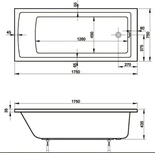 VitrA Badewanne Integra 1750 x 750 mm Körperformwanne Einbauversion Weiß – Bild 2