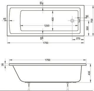 VitrA Badewanne Integra 1750 x 700 mm Körperformwanne Einbauversion Weiß – Bild 2