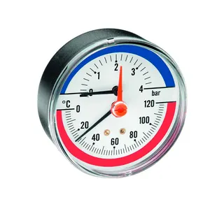 WATTS Thermo-Manometer DN 63 axial F+R818 63/4 G1/2B, 0-4bar/0 -120Grad C