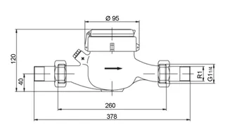 DM Mehrstrahl-Trockenläufer Q3 10,0 kalt G1 1/4 AG BL 260mm Horizontal – Bild 2