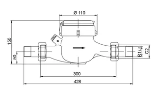 DM Mehrstrahl-Trockenläufer Q3 16,0 kalt G2 AG BL 300mm Horizontal u Fallrohr – Bild 2