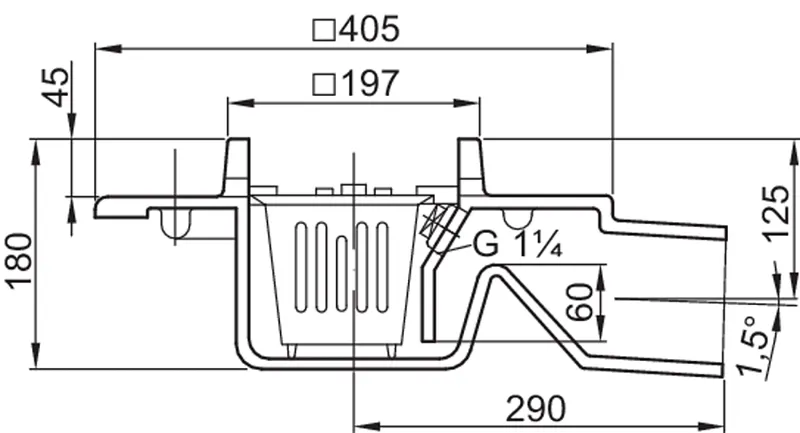 ACO Bodenablauf Guss DN100 1,5 Grad/2,0l/s/Klebefl./mit WS/Anstrich
