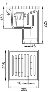 ACO Bodenablauf Guss DN100 90 Grad/ 2,0l/s/L15/mit Rost+WS/Anstrich