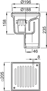 ACO Bodenablauf Guss DN100 90 Grad/ 2,0l/s/ K3/mit Rost+WS/Anstrich