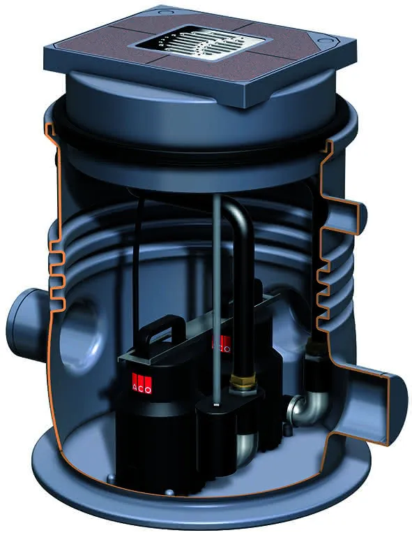 ACO Hebeanlage Sinkamat-K50/1 2Pumpen Beh. PE Deck.360x300mm/P2:0.13kW wählbar