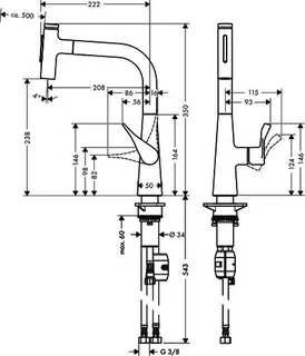Hansgrohe Spültischmischer 240 Metris Select M71 Ausziehbrause 2jet edelstahl-optik – Bild 3