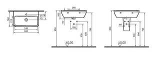 VitrA Handwaschbecken Integra 600 x 360 mm Hahnlochbank HL mittig ÜL re. Weiß HGL – Bild 2