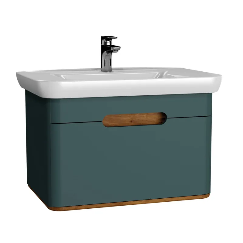 VitrA Set Waschtisch + Unterschrank Sento 780 mm LED-Bel. 1 Vollauszug Fjordgrün Matt