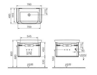 VitrA Set Waschtisch + Unterschrank Sento 780 mm LED-Beleuch. 1 Vollauszug Anthrazit Matt – Bild 2