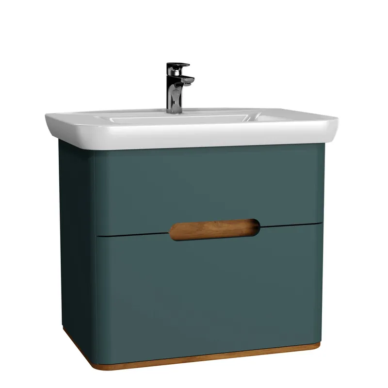 VitrA Set Waschtisch + Unterschrank Sento 780 mm LED-Bel. 2 Vollauszüge Fjordgrün Matt
