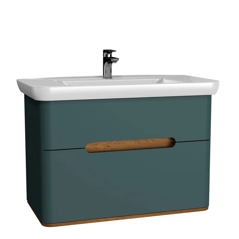 VitrA Set Waschtisch + Unterschrank Sento 980 mm LED-Bel. 2 Vollauszüge Fjordgrün Matt