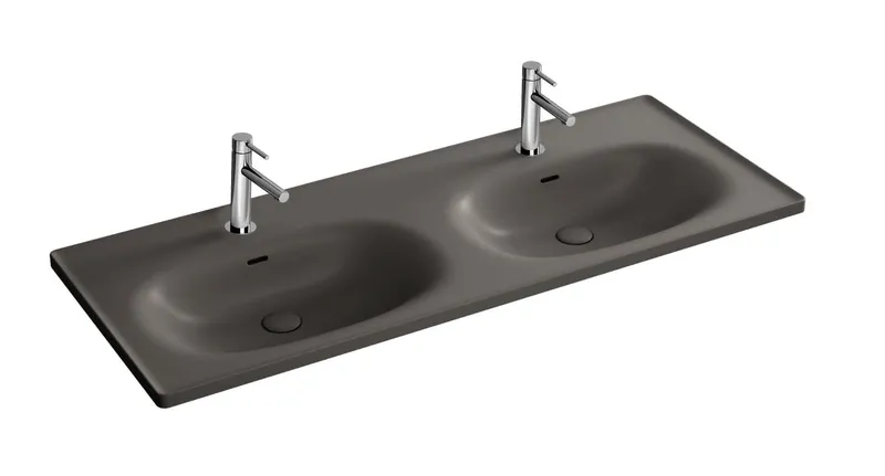 VitrA Doppelmöbelwaschtisch Equal 1300 mm 2 Hahnlöcher/Überlauf Steingrau Matt