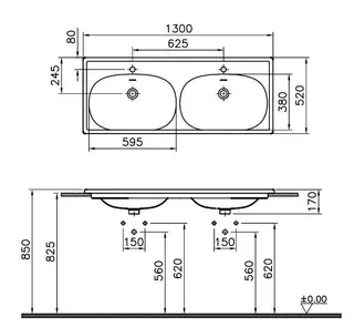VitrA Doppelmöbelwaschtisch Equal 1300 mm 2 Hahnlöcher/Überlauf Steingrau Matt – Bild 2