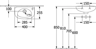 Villeroy & Boch Handwaschbecken Newo 400x250mm Oval 1HL. rechts mit Überlauf Weiß Alpin – Bild 3