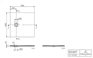 Villeroy & Boch Duschwanne Newo 1000x1000x40mm quadr. flächenbündiger Einbau Weiß Alpin – Bild 2