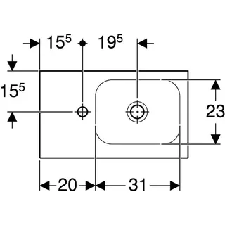 Geberit iCon Light Handwaschbecken 53x31cm Ablg./Hl. links, ohne Überlauf, weiß – Bild 5
