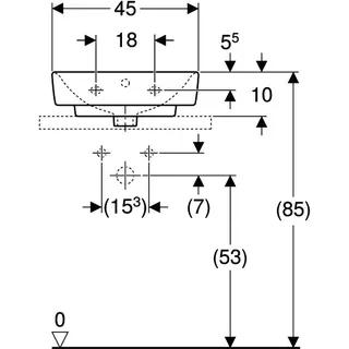 Geberit Renova Plan Aufsatz-HWB 45x34cm m. Hahnloch, mit Überlauf, weiß, KeraTect – Bild 4