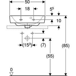 Geberit Renova Plan Aufsatz-HWB 50x38cm m. Hahnloch, mit Überlauf, weiß, KeraTect – Bild 4