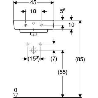 Geberit Renova Plan Handwaschbecken, 45x34cm ohne Hahnloch, mit Überlauf, weiß, KeraTect – Bild 4