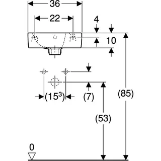 Geberit Renova Plan HWB, verk. Ausladung 36x25cm, mit Hahnloch, mit Überlauf, weiß, KeraTect – Bild 4