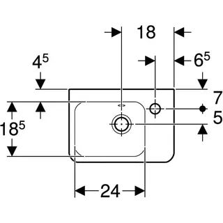 Geberit Renova Plan HWB, verk. Ausladung 36x25cm, mit Hahnloch, mit Überlauf, weiß, KeraTect – Bild 5