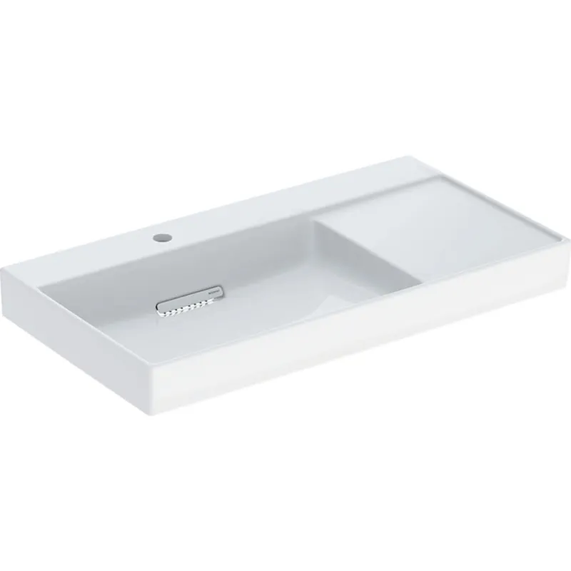 Geberit ONE Waschtisch 90x48cm, CleanDrain, Ablg.re mit Hahnloch, ohne Überlauf, weiß, KeraTect/weiß glzd