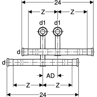 Geberit Mapress C-Stahl Set Anschluss-T-Stück f. Vorl./Rückl. Anschlussverschr. d22-15 – Bild 4