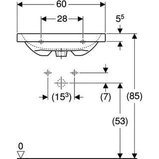 Geberit iCon Light Waschtisch 60x42cm, verk. Ausld. mit Hahnloch, mit Ül., weiß, KeraTect – Bild 4