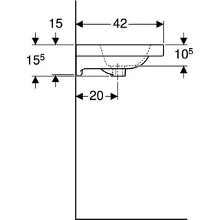 Geberit iCon Light Waschtisch 60x42cm, verk. Ausld. mit Hahnloch, ohne Ül., weiß, KeraTect – Bild 5