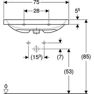 Geberit iCon Light Waschtisch 75x42cm, verk. Ausld. mit Hahnloch, mit Ül., weiß, KeraTect – Bild 5