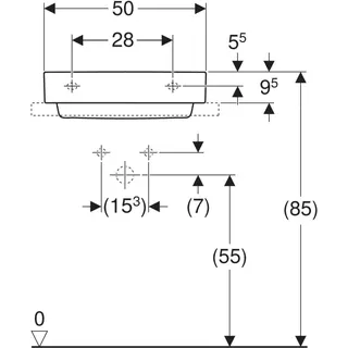 Geberit ONE AS-Waschtisch eckig, 50x41cm, CleanDrain ohne Hahnloch, ohne Überlauf, weiß, KeraTect/weiß glzd – Bild 4