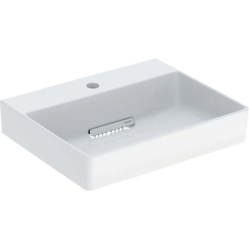 Geberit ONE AS-Waschtisch eckig, 50x41cm, CleanDrain mit Hahnloch, ohne Überlauf, weiß, KeraTect/weiß glzd