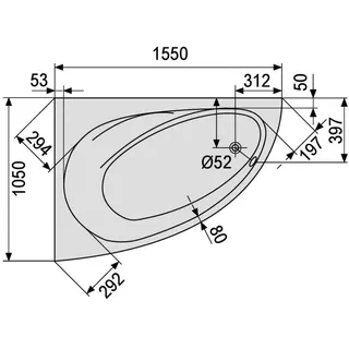 DS Eckwanne asym. Malaga 460 1550x1050 Weiß Glanz – Bild 3