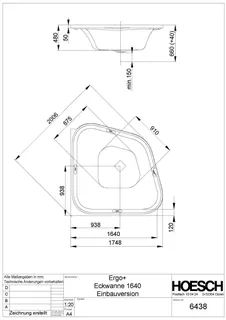 Hoesch Badewanne Ergo+ Eckwanne 1640 Weiß/verchromt – Bild 2