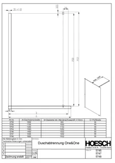Hoesch DA One&One 1000 Everclean Höhe 2100 mm, Haltestange eloxal Silber – Bild 2
