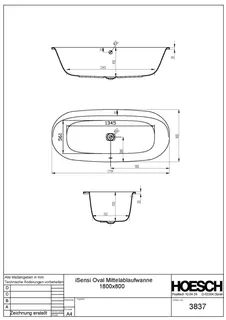 Hoesch Badewanne iSensi Oval 1800x800 Weiß – Bild 3