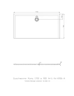 Hoesch Duschwanne Muna 1700x900x30 ohne Antirutsch, Material Solique, Weiß – Bild 3