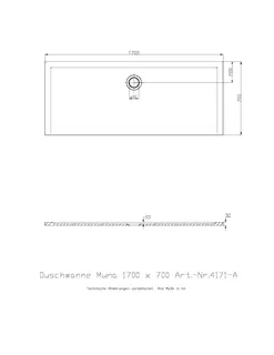 Hoesch Duschwanne Muna 1700x700x30 ohne Antirutsch, Material Solique, Steingrau – Bild 3