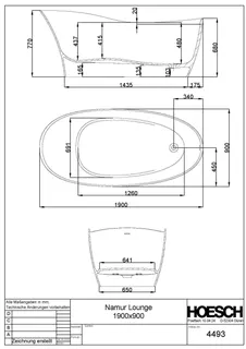 Hoesch Badewanne Namur Lounge 1900x900 freistehend Material Solique, Weiß Matt – Bild 2