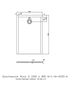 Hoesch Duschwanne Muna S 1200x800x30 ohne Antirutsch, Material Solique, Weiß – Bild 2