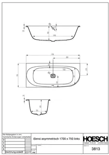 Hoesch Badewanne iSensi Eck 1700x750 links Weiß – Bild 3