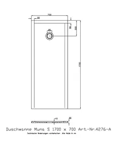 Hoesch Duschwanne Muna S 1700x700x30 ohne Antirutsch, Material Solique, Weiß – Bild 2