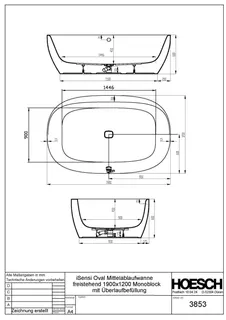 Hoesch Badewanne iSensi Oval 1900x1200 fr.Bef. Monolith, ang. Sch. Weiß – Bild 3