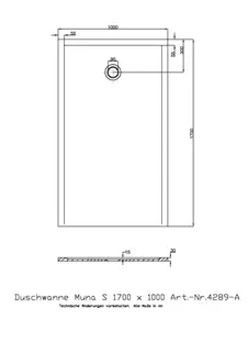 Hoesch Duschwanne Muna S 1700x1000x30 ohne Antirutsch, Material Solique, Weiß – Bild 2