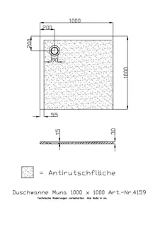 Hoesch Duschwanne Muna 1000x1000x30 mit Antirutsch, Material Solique, Weiß – Bild 2