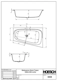 Hoesch Badewanne iSensi Trapez 1800x1200 rechts Weiß – Bild 3
