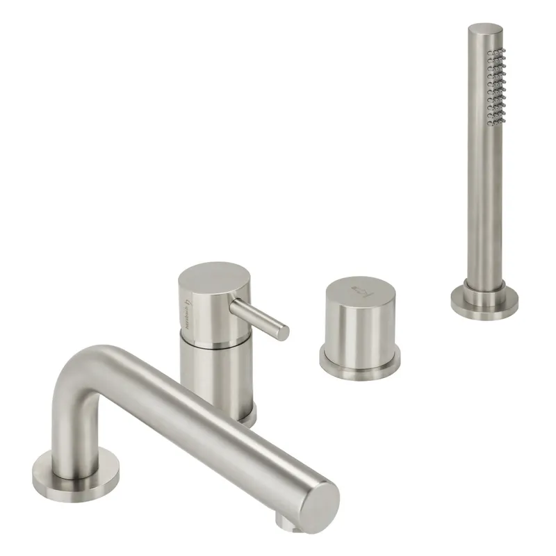 DESIGN iX Vierloch-Wannenarmatur mit Auslauf Edelstahl