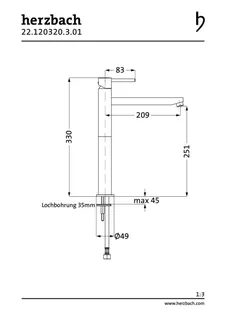NANO Waschtisch-Einlochbatterie XL-Size 210mm Schaft ohne Ablauf Chrom – Bild 2
