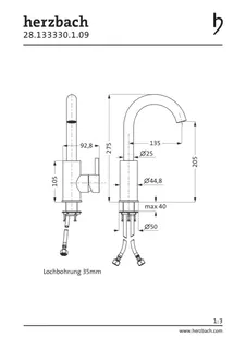 DEEP iX Waschtisch-Einlochbatterie L-Size Griff seitl. ohne Ablauf Edelstahl – Bild 2